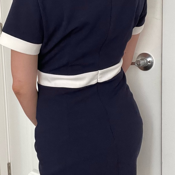 Alexa Admor Gold Button MIDI Navy Dress | Audrey Hepburn | Sz S | Figure Hugging - Picture 8 of 8